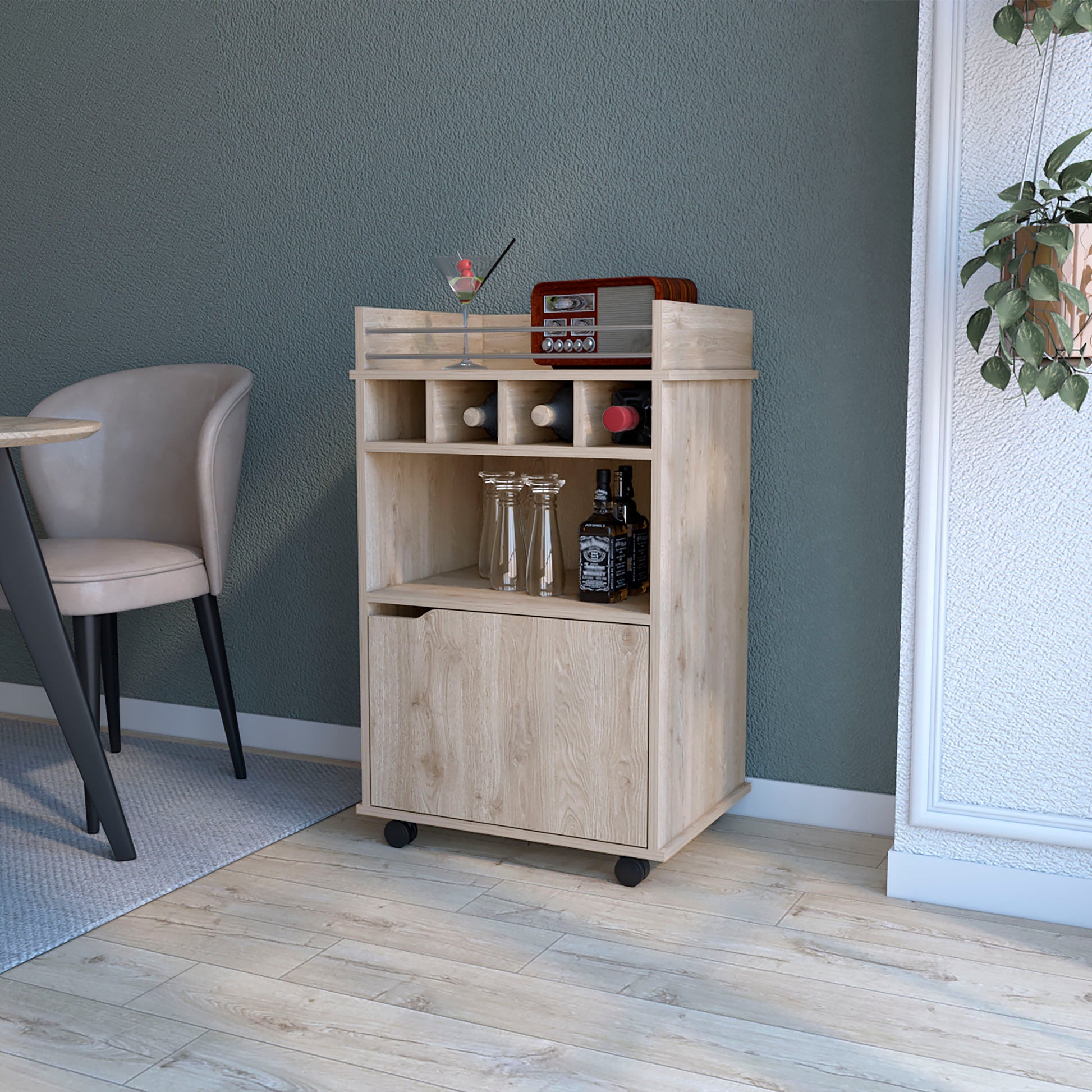 Hannah Macadamia 1-Door Bar Cart