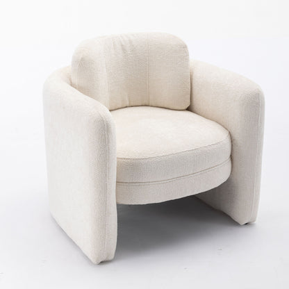 Mid Century Modern Barrel Accent Chair Armchair for Living Room, Bedroom, Guest Room,Office, Ivory