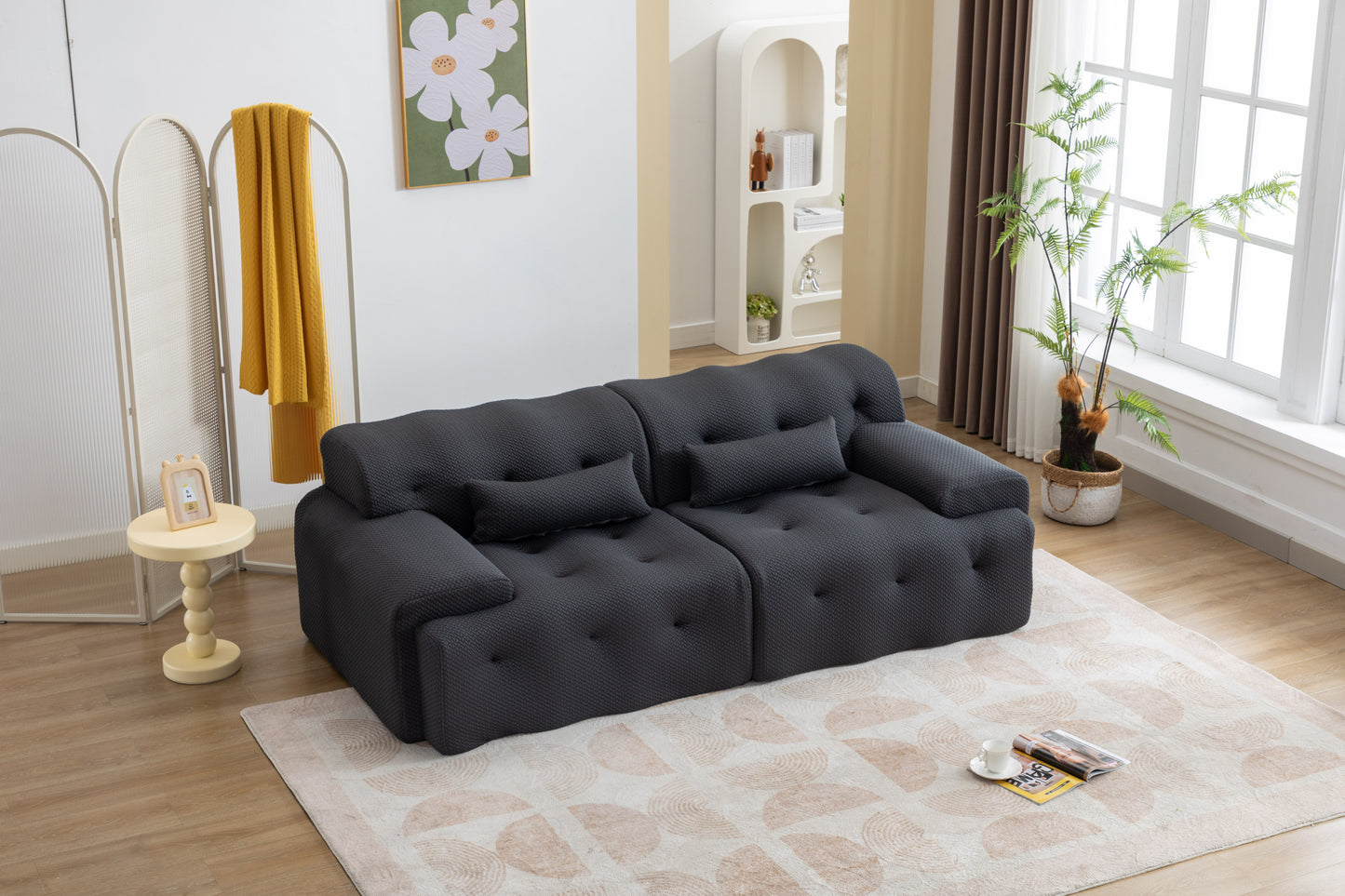 Large Size 2 Seater Sofa, Pure Foam Comfy Sofa Couch, Modern Lounge Sofa for Living Room, Apartment