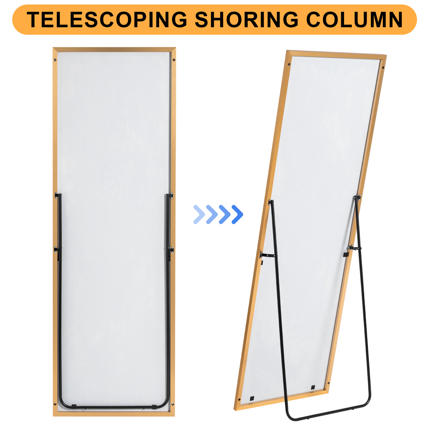 Aluminum alloy thin edged rectangular golden full-length mirror with stand 64 * 21 * 1 inch Bathroom Vanity Mirror for Bedroom Entryway, Living/Dressing Room