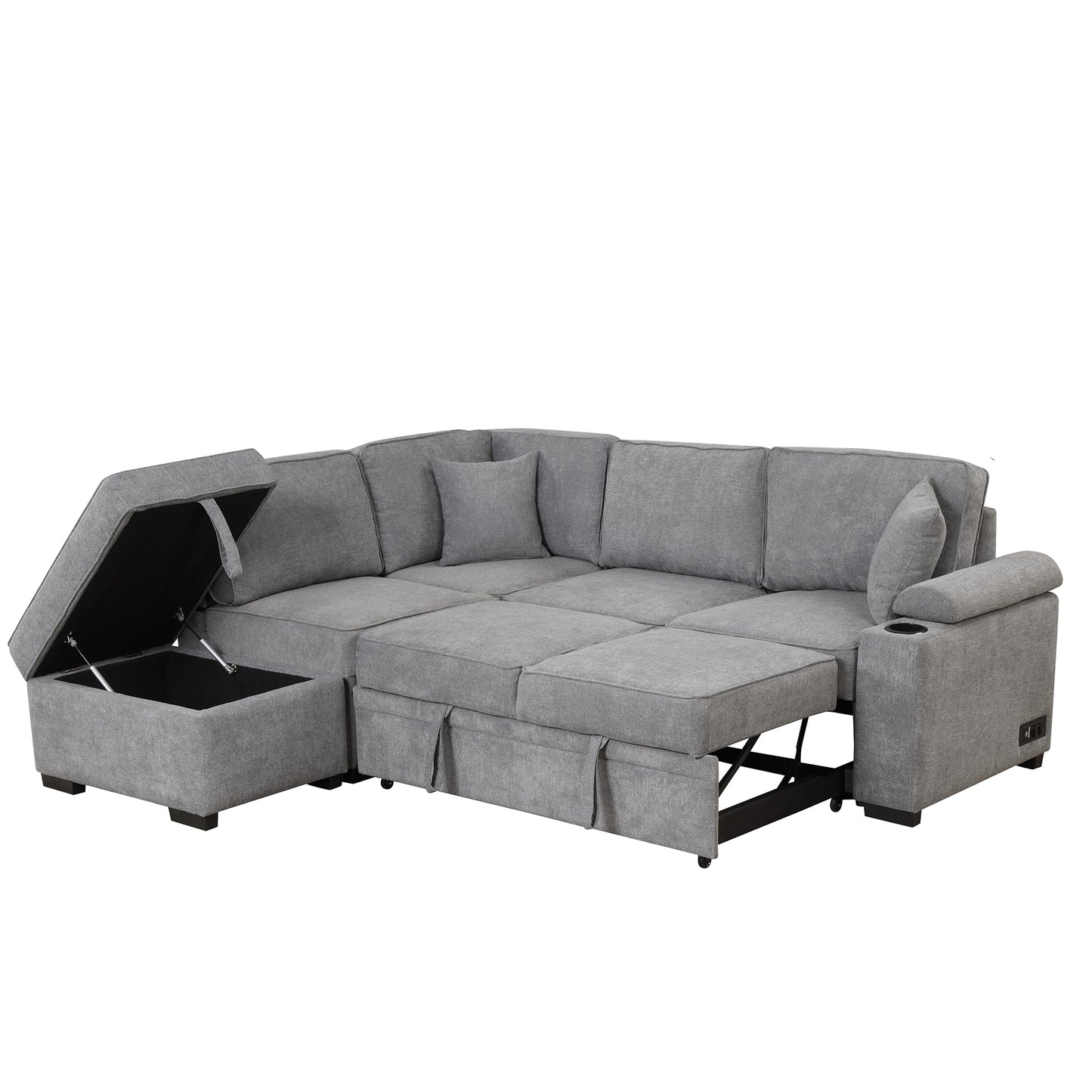 84.75" Sleeper Sofa Bed,2 in 1 Pull Out sofa bed L Shape Couch with Storage Ottoman for Living Room,Bedroom Couch and Small Apartment, Gray