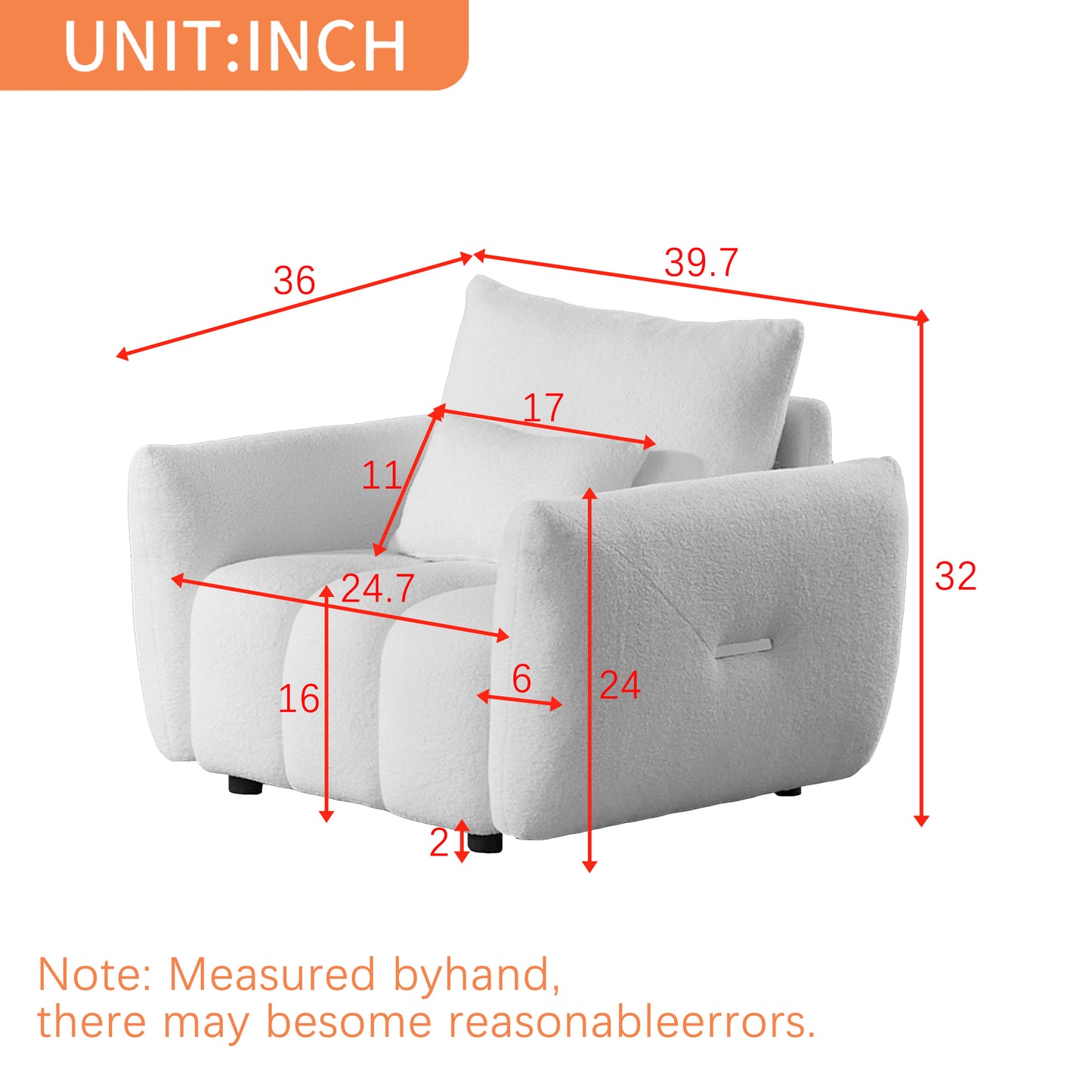 MH39.7'' Teddy Fabric Sofa, Modern Lounge Chair for Apartment, Office, Living Room and Bedroom