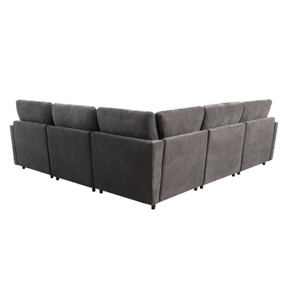 [ Video Provided]U_STYLE Upholstered Sectional Sofa with Removable Ottoman,U-Shape 6 Seat Sectional Couch,  for Living Room,,Apartment, Spacious Space