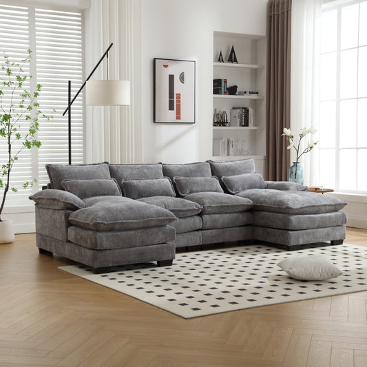 UNITED WE WIN Chenille, high quality sponge filling, solid wood frame, oversized four-seater, U-shaped combination sofa