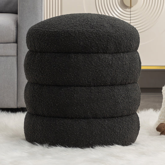 006-Soft Boucle  Round Ottoman Footrest Stool,Black