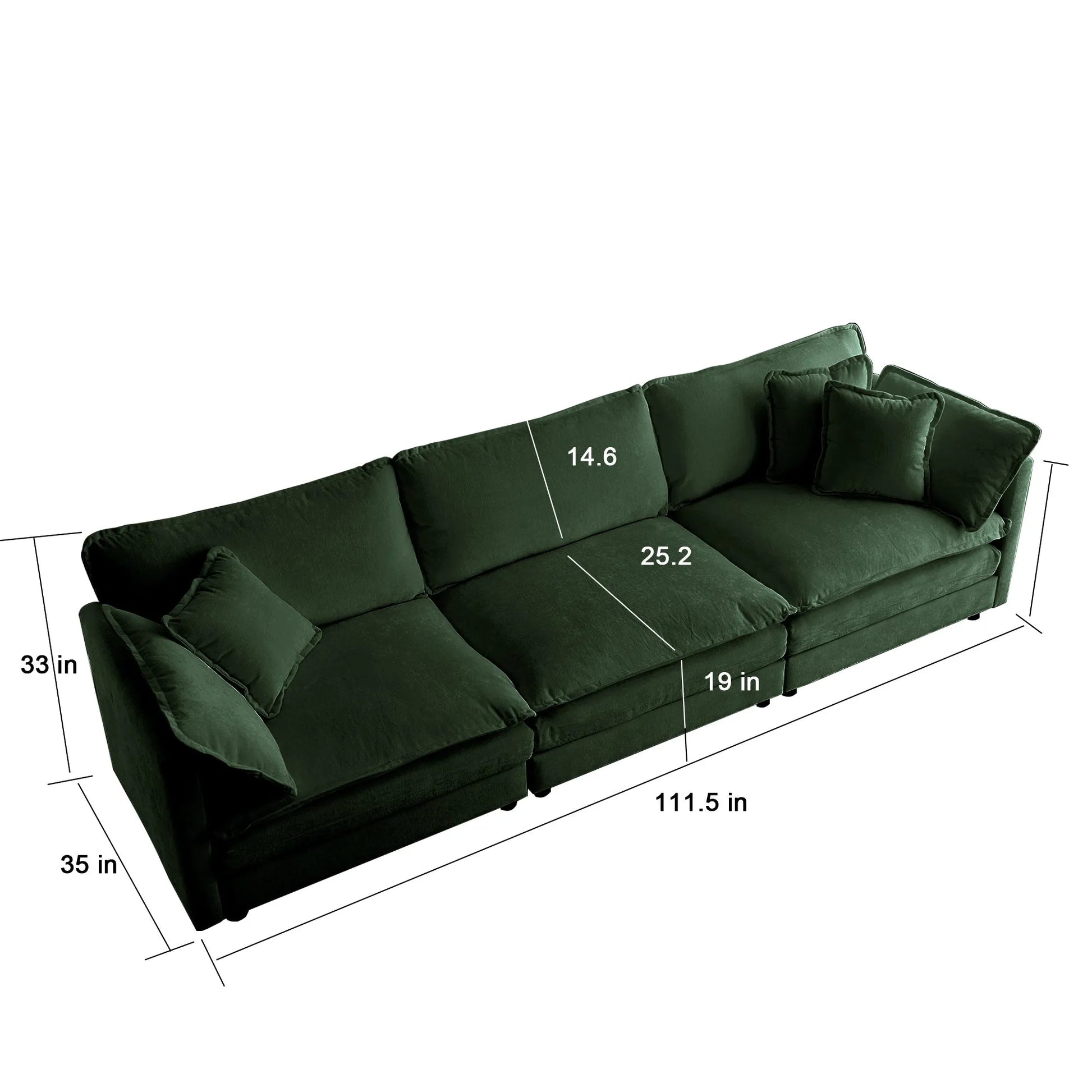 Oversized Modular Deep Seat Sectional Sofa, Green Sectional, Free Combination, Cloud Sofa