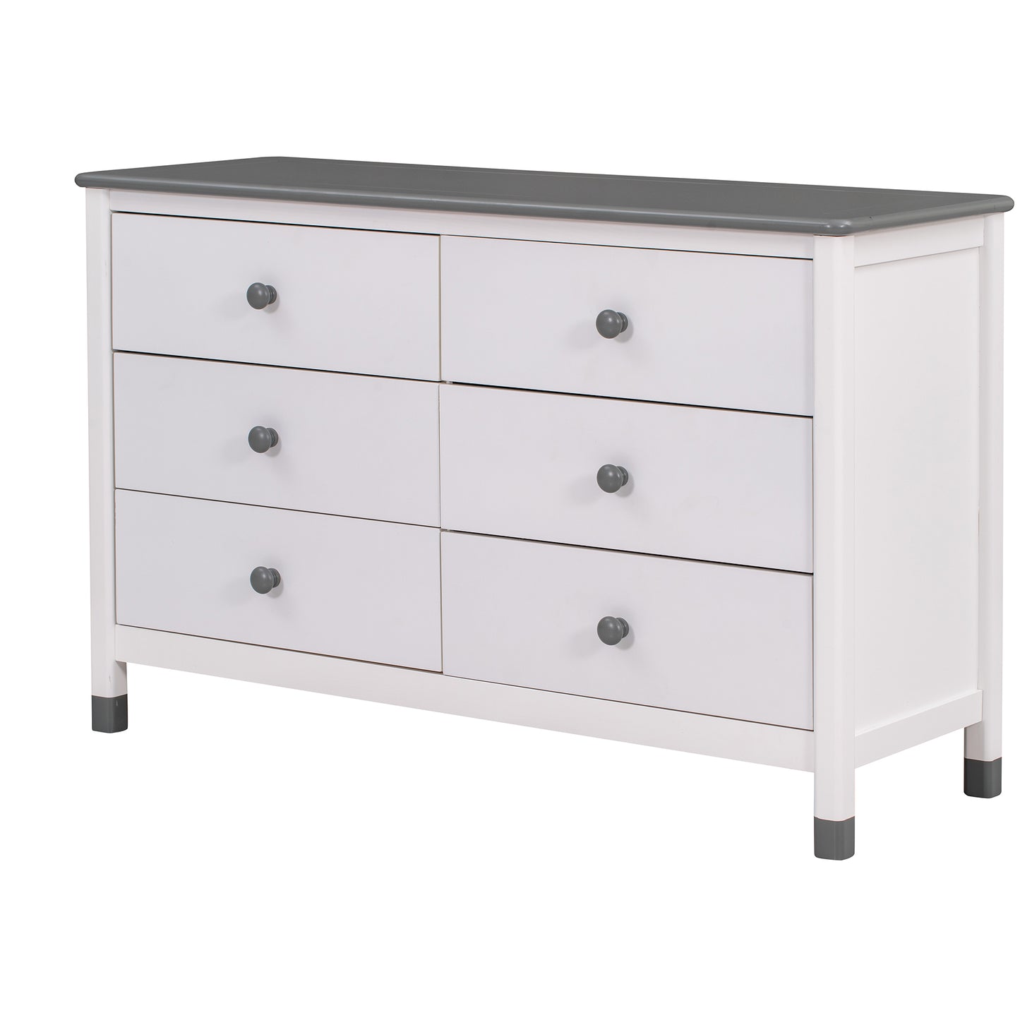 Wooden Storage Dresser with 6 Drawers,Storage Cabinet for kids Bedroom,White+Gray