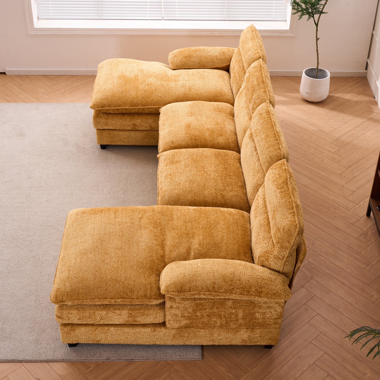 U-shaped profile sofa, including two single seats and two chaise, modular sofa, Chenille sofa,Yellow