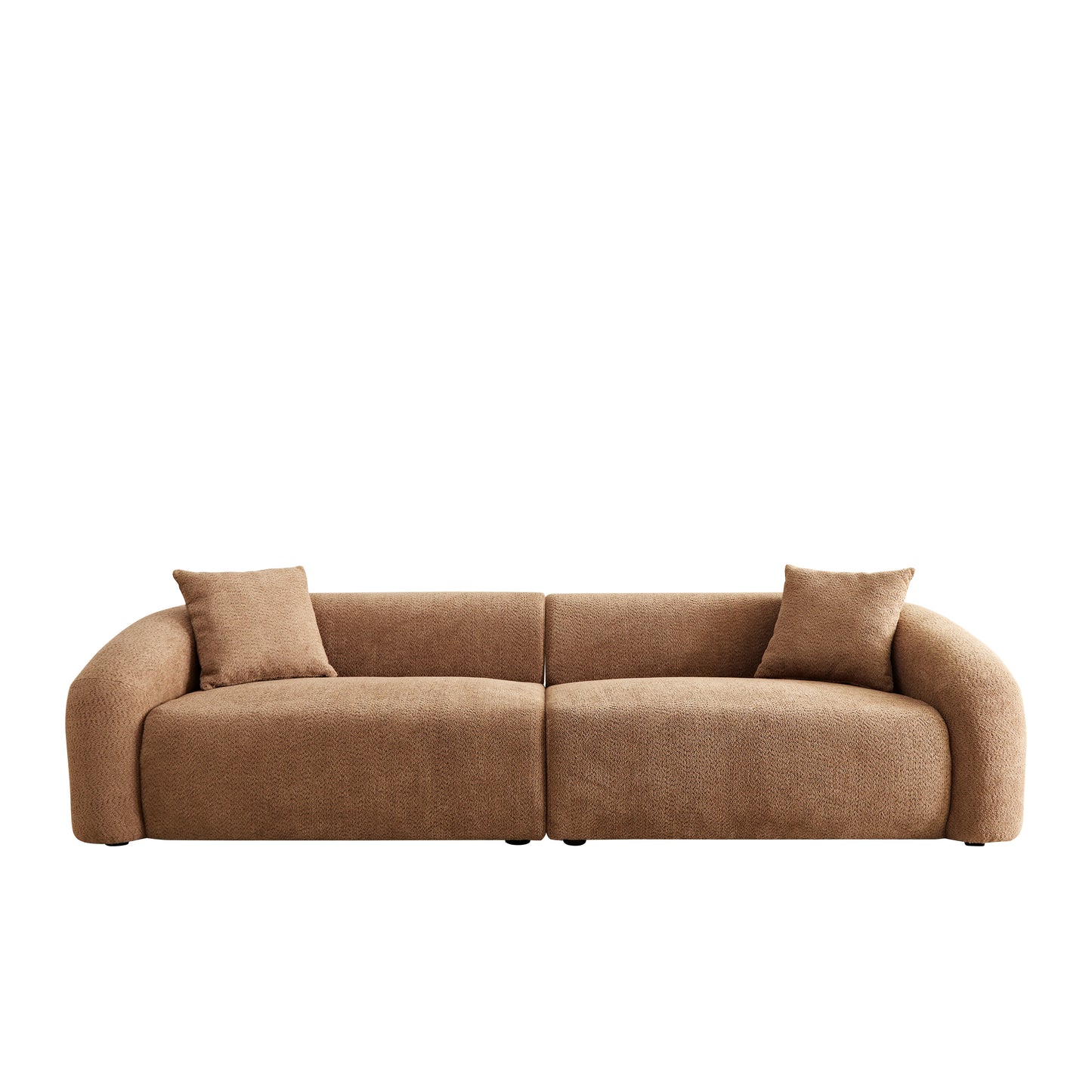 WKS15C camel sectional sofa with removable pillows, durable fabric, solid wood frame, high density sponge filler