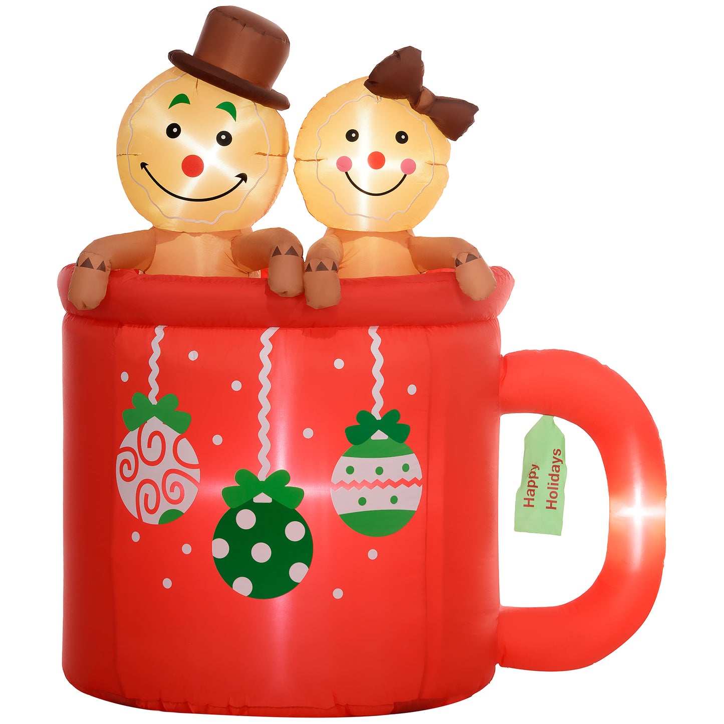 Outsunny 6FT Christmas Inflatable Couple Gingerbread Man in Hot Cocoa Mug, Giant Christmas Inflatables, Huge Blow Up Christmas Decorations with LED Lights for Indoor, Outdoor, Yard, Party