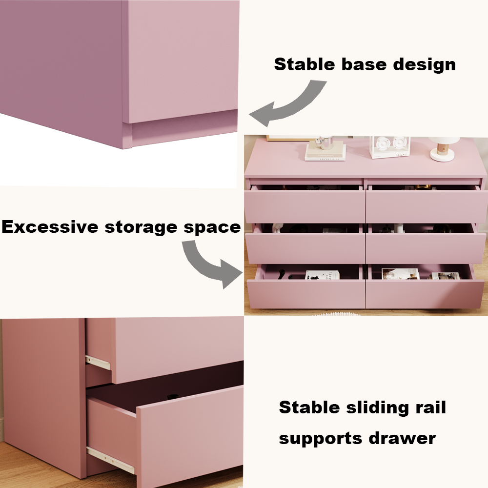 Pink  Large 6 drawers chest of drawer dressers table