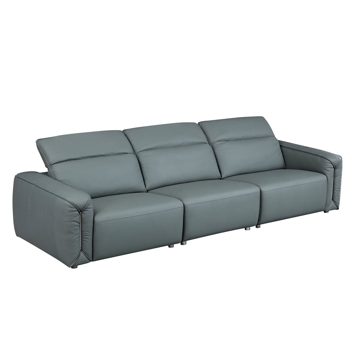 Modern Simple Line Design 3-Seater Leather Sofa for Living Room, Comfy Sofa Couch with Extra Deep Seats,Adjustable Headrests Couch,Blue Grey