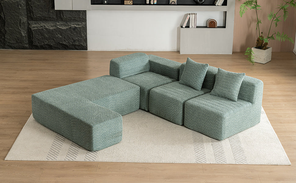 116.5" Sectional Sofa Full-compressed Sofa Couch Free-combined Sofa for Living Room, Green