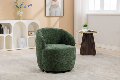 037-Chenille Fabric Swivel Accent Armchair Barrel Chair With Black Powder Coating Metal Ring,Green