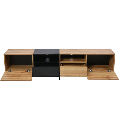 Modern TV Stand with 2 Cabinets& Open Storage Compartment, Color-matching Media Console Table for TVs up to 85'', Entertainment Center with Drop Down Door for Living Room, Bedroom, Home Theatre