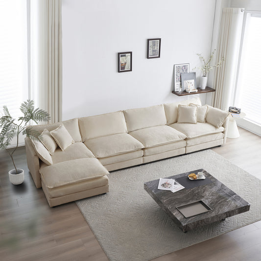 Modular Sectional Sofa for Living Room,U Shaped Couch 5 Seater Convertible Sectional Couch with 1 Ottoman ,Beige Chenille