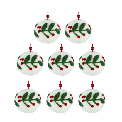 3.1"Dia Wool Felt/Polyfoam Holly Berry Deco Ball Ornament, Decorative Hanging Ball Christmas Tree Ornaments for Holiday Party Decorations, Set of 8