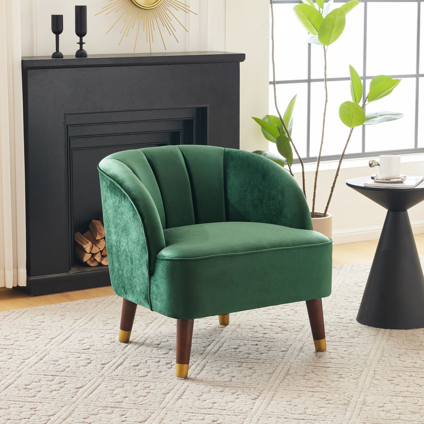 Upholstered Barrel Accent Chair With Wooden Legs