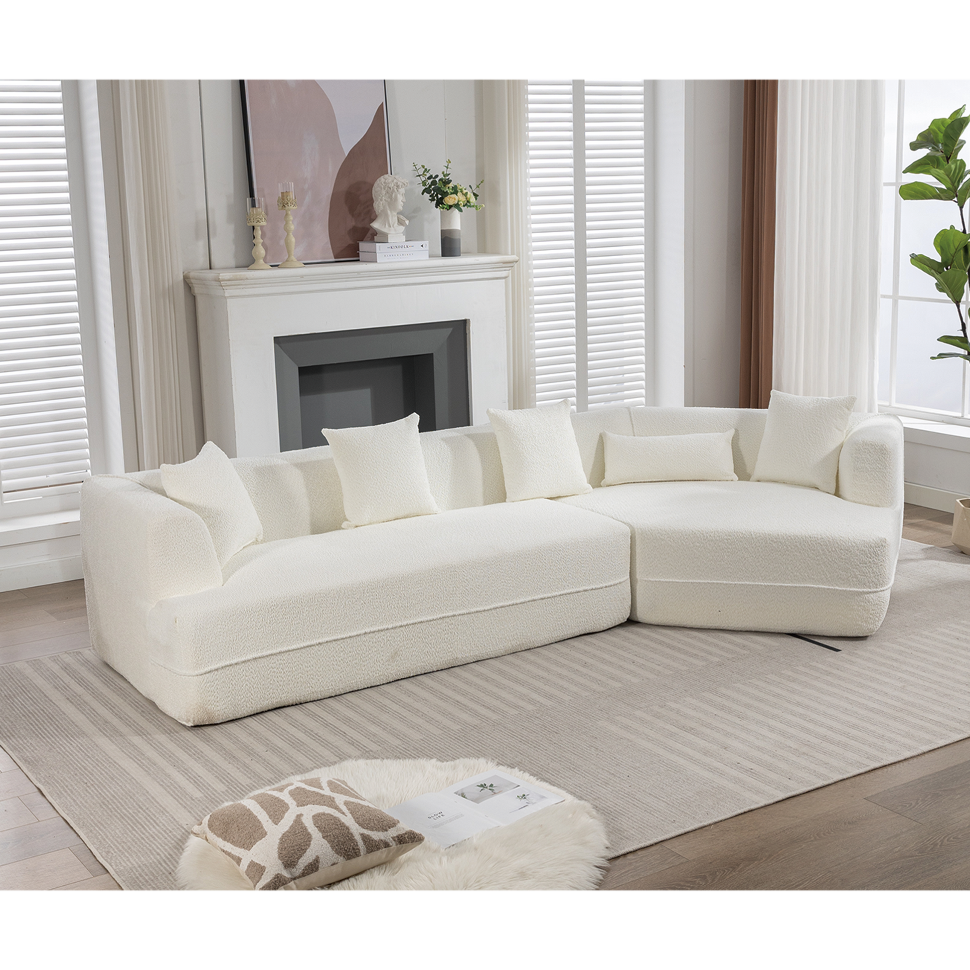 [VIDEO PROVIDED][ New And Upgraded Extended Edition]Modular sofa , modern minimalist style sofa,  upholstered ,  free combination, round fiber fabric, anti-wrinkle fabric,Dimension exten, creamy-white