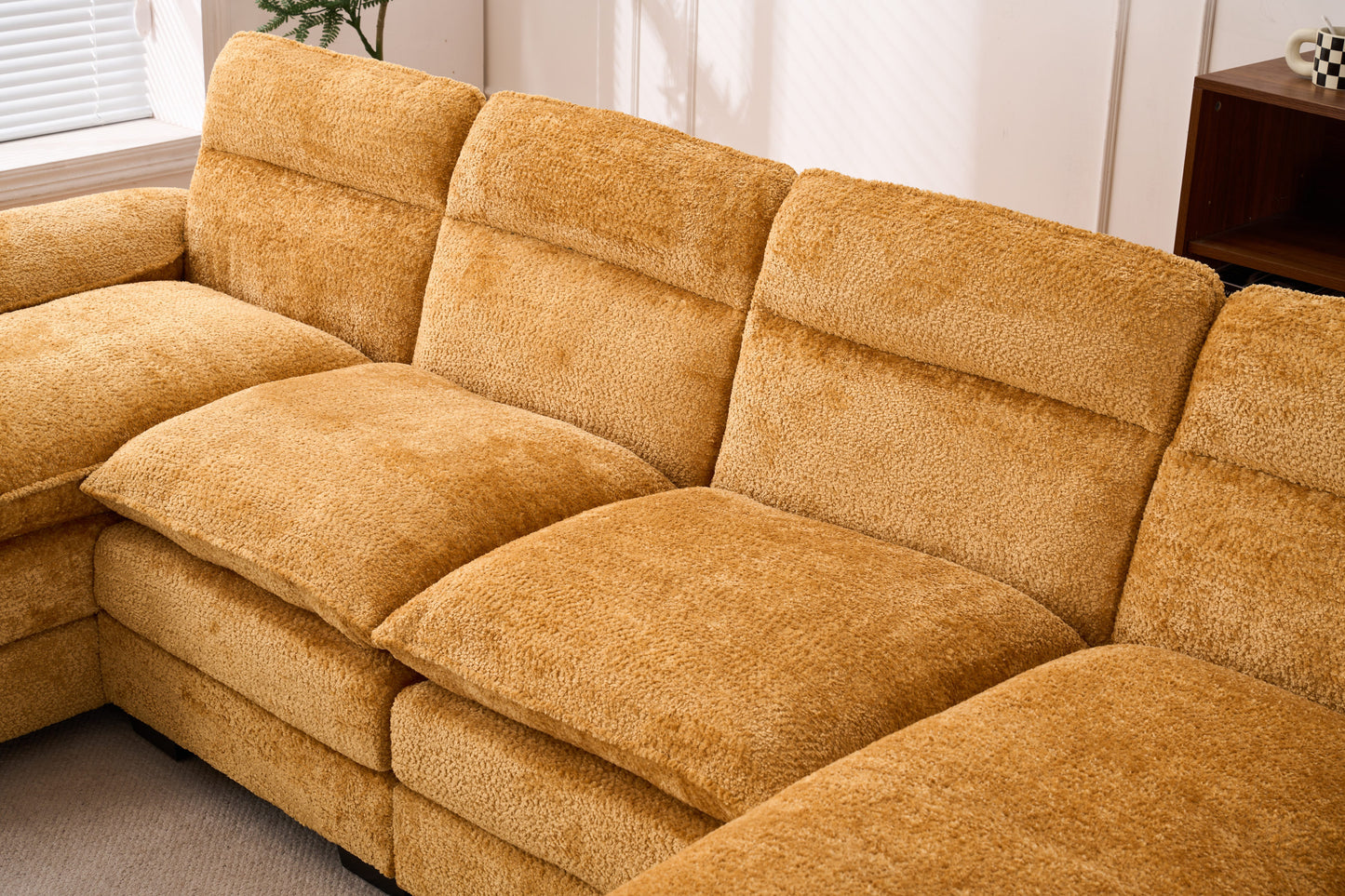 U-shaped profile sofa, including two single seats and two chaise, modular sofa, Chenille sofa,Yellow