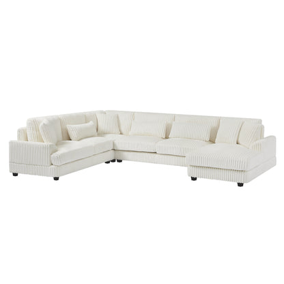 129" Oversized Sectional Sofa U-shaped Sofa Couch Modern Sofa Upholstered in Soft Corduroy with a Chaise Lounge for Living Room, Beige