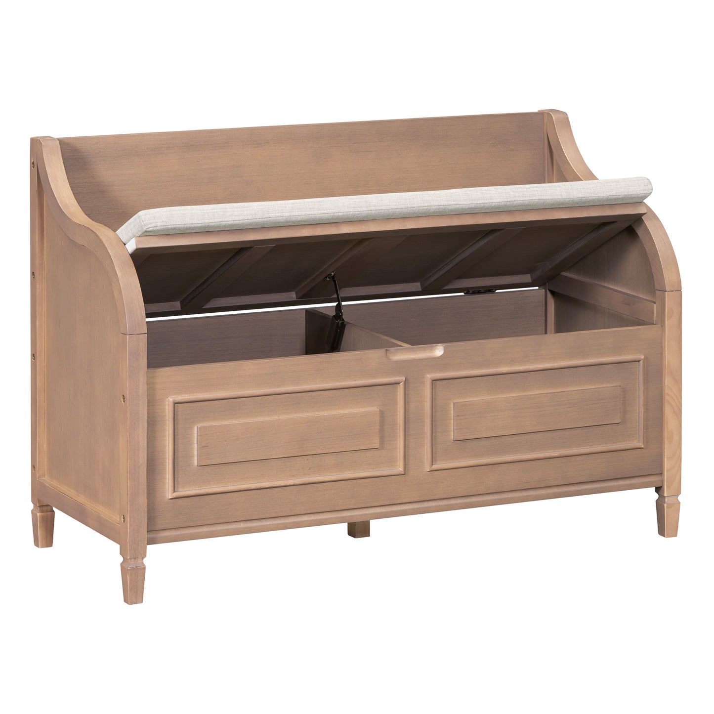 TREXM Rustic Style Solid wood Entryway Multifunctional Storage Bench with Safety Hinge (Brown+ Beige)