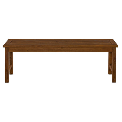 Modern Slat-Top Solid Wood Patio Bench - Dark Brown