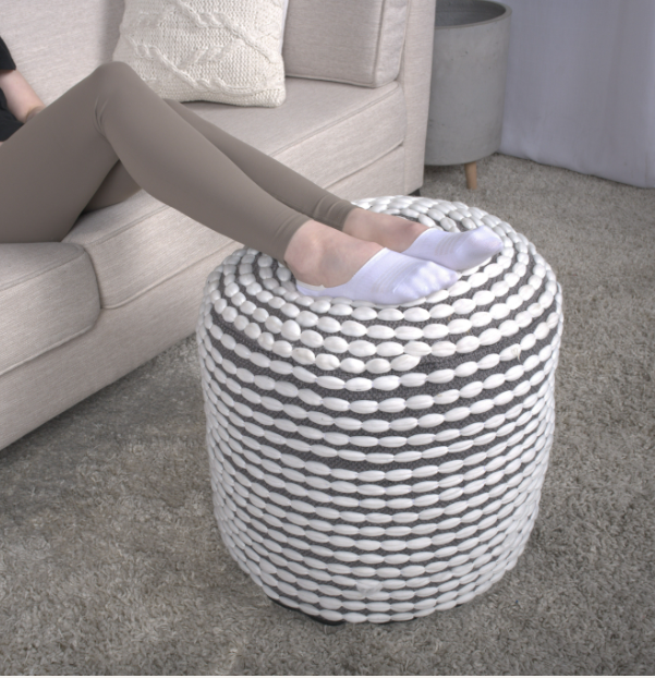 River Water Resistant Handcrafted Cylindrical Pouf, White