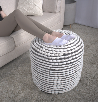 River Water Resistant Handcrafted Cylindrical Pouf, White