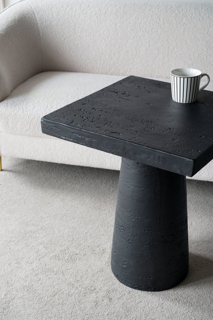 20x20x24" Black Cement Square Side Table with Pedestal Base