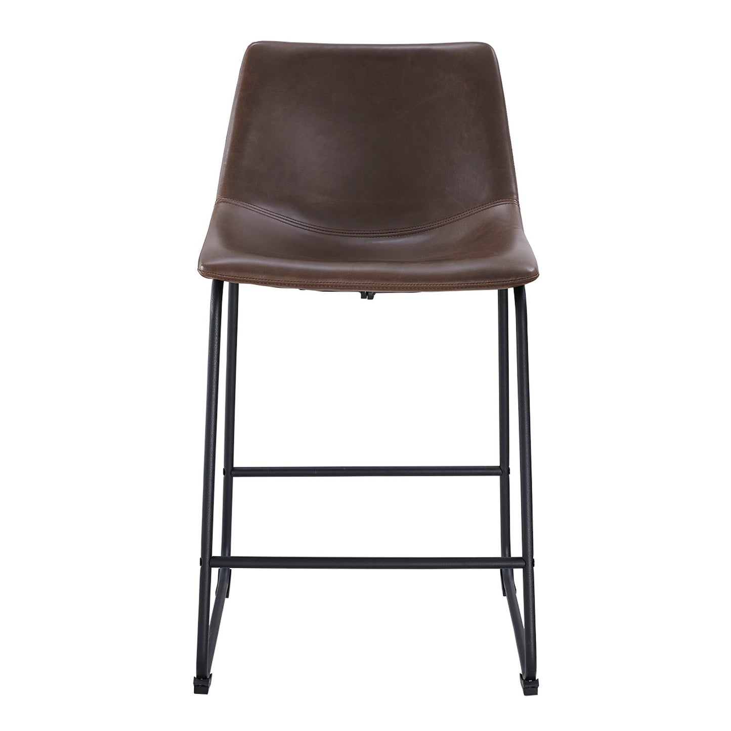 Industrial Faux Leather Counter Stools, Set of 2 - Brown