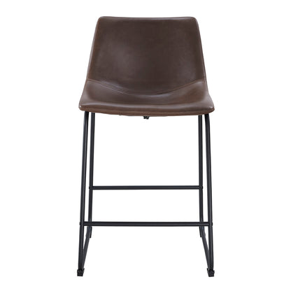 Industrial Faux Leather Counter Stools, Set of 2 - Brown