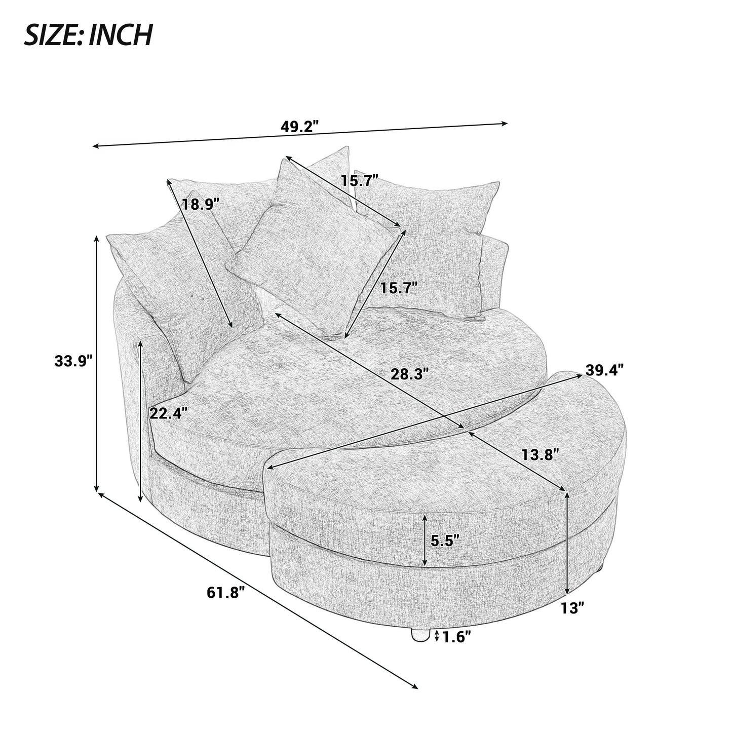 Orisfur. 360° Swivel Accent Barrel Chair with Storage Ottoman & 4 Pillows, Modern Chenille Leisure Chair Round Accent for Living Room, Green