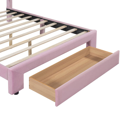 Full Size Storage Bed Velvet Upholstered Platform Bed with a Big Drawer - Pink(old sku:WF296850AAH)