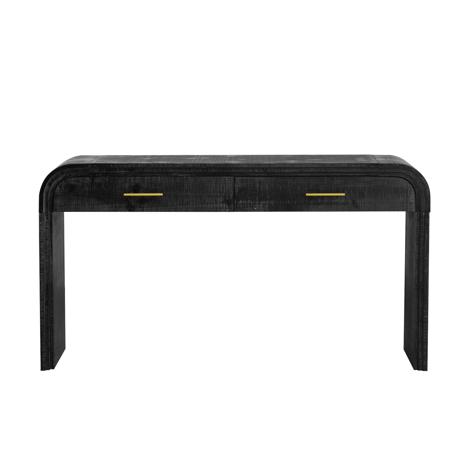 TREXM Unique Retro Silhouette Console Table with Open Style, Two Top Drawers for Entrance, Dinning Room, Living Room (Antique Black)