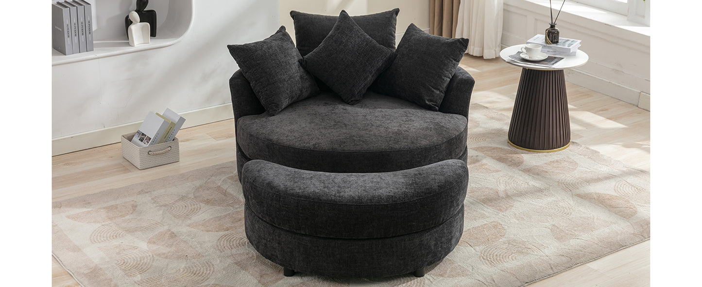 Orisfur. 360° Swivel Accent Barrel Chair with Storage Ottoman & 4 Pillows, Modern Chenille Leisure Chair Round Accent for Living Room, Gray