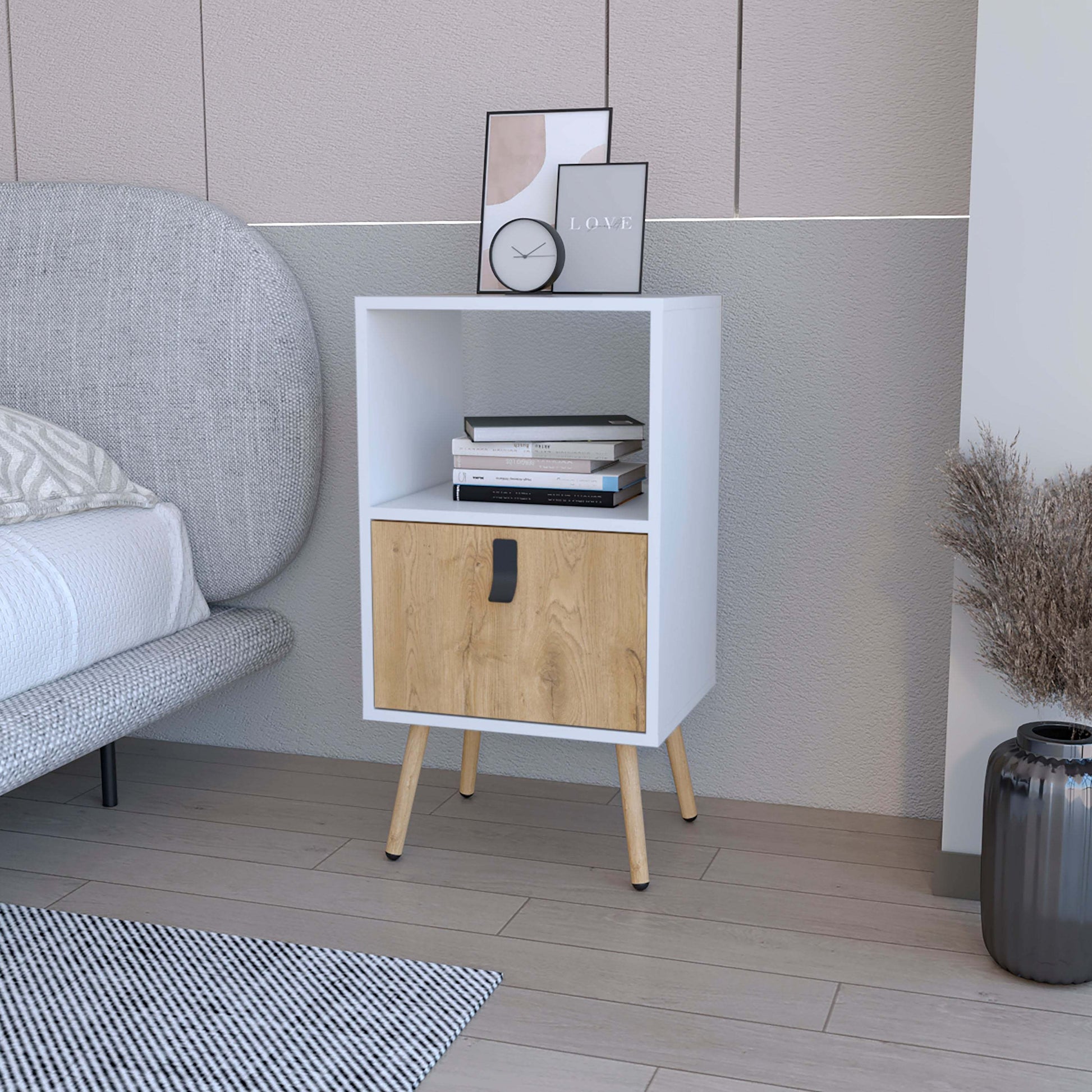 Chase White and Macadamia Open Shelf Tall Nightstand