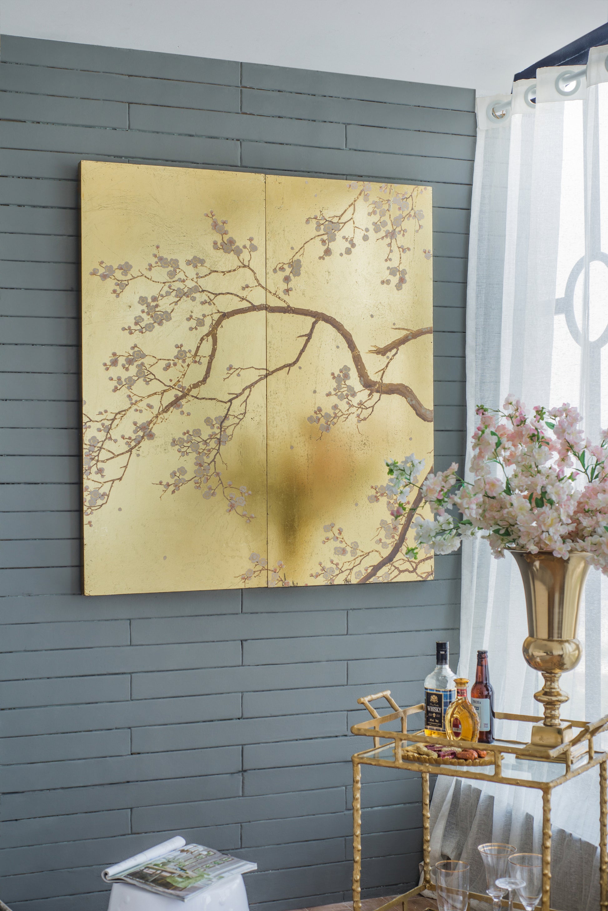 Set of 2 Cherry Blossom Wall Art Panels, Wall Decor for Living Room Dining Room Office Bedroom, 21.5" x 47"