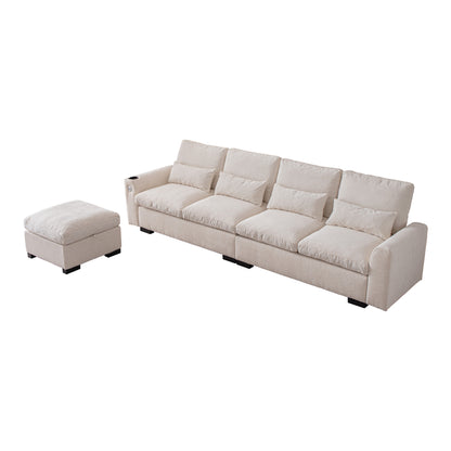 [VIDEO] provided]114.5"Modern Modular L Shaped Chenille Sofa Couch Reversible Ottoman With Storage Removable and Washable Cushions Sofa With USB Ports & Cup Holder For Living Room