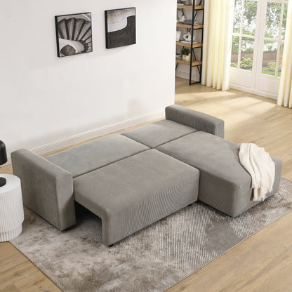 Modular Corduroy Upholstered 3 Seater Sofa Bed with Storage for Home Apartment Office Living Room, Free Combination, L Shaped
, Grey