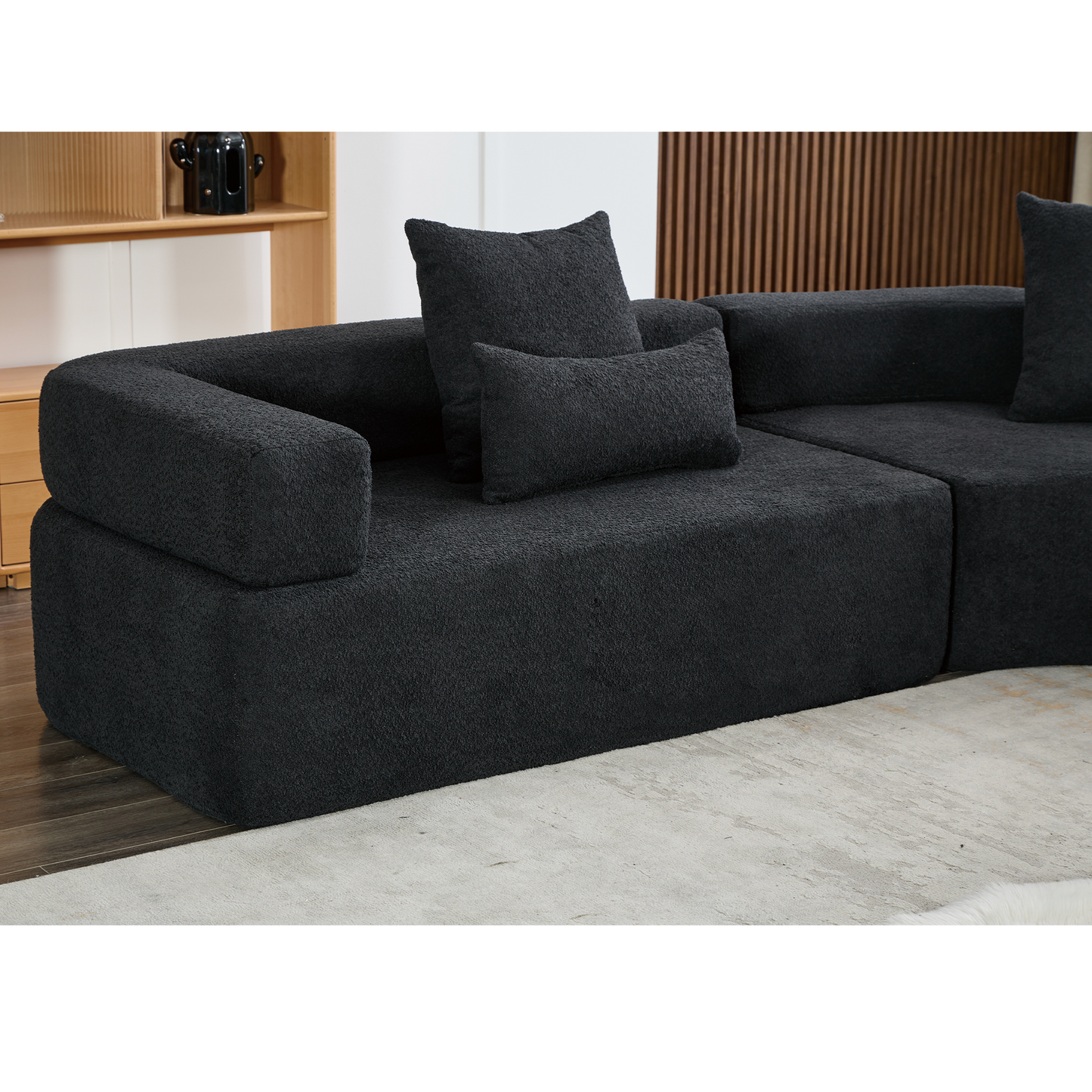 [NEW ARRIVED] [VIDEO PROVIDED]Oversized Combination Sofa,Curved Sofa,Upholstered 4 Seater Couch for Living Room,  Modern Modular 3 Piece Free Combination, Semicircular Modular  Sofa ,  Boucle, Black