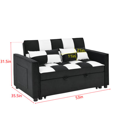 modern velvet loveseat sofa couch  pull out  bed,3 in one convertible for living room sofa bed,black white