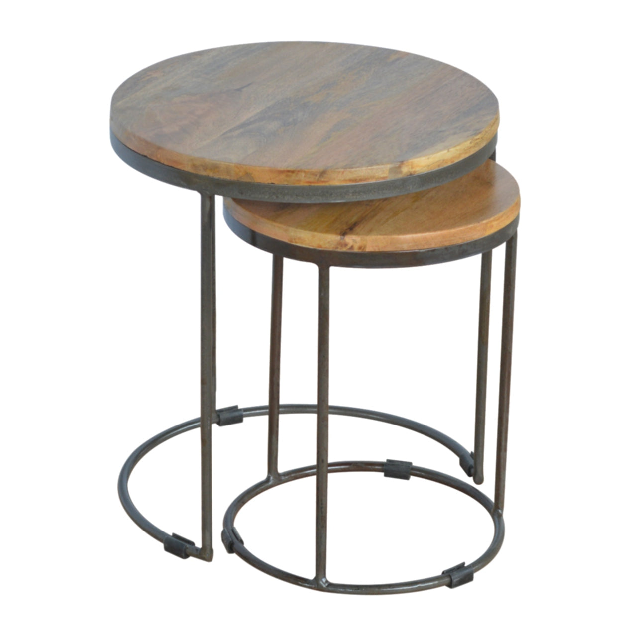 Round Stool Set of 2 with Iron Base