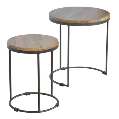 Round Stool Set of 2 with Iron Base