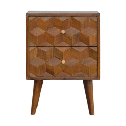 Chestnut Cube Carved Bedside