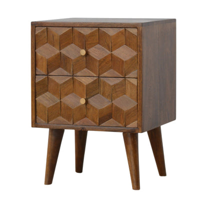 Chestnut Cube Carved Bedside