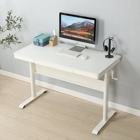 (White Tabletop) 48 x 24 InchesStanding Desk with Metal Drawer , Adjustable Height Stand up Desk, Sit Stand Home Office Desk, Ergonomic Workstation - Groovy Boardz