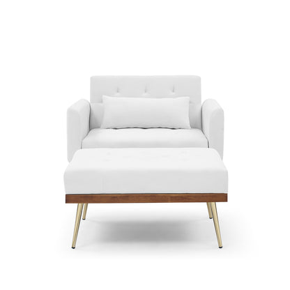 Recline Sofa Chair with Ottoman, Two Arm Pocket and Wood Frame include 1 Pillow,White (40.5"x33"x32")