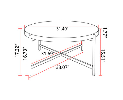 Modern  Thread Design Round Coffee Table ,  MDF  Table Top with Cross Legs Metal Base(Two-piece Set)