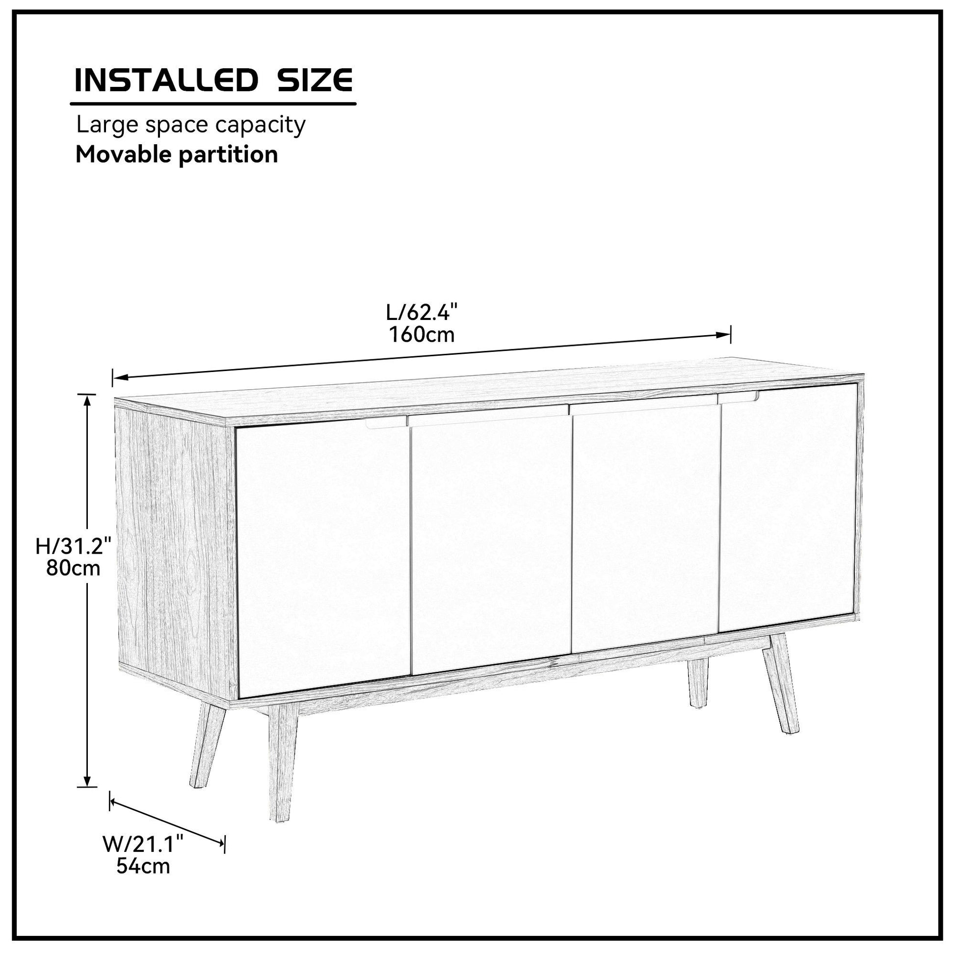 Modern Sideboard with 4 Door, Buffet Cabinet, Storage Cabinet, Buffet Table Anti-Topple Design, and Large Countertop Walnut